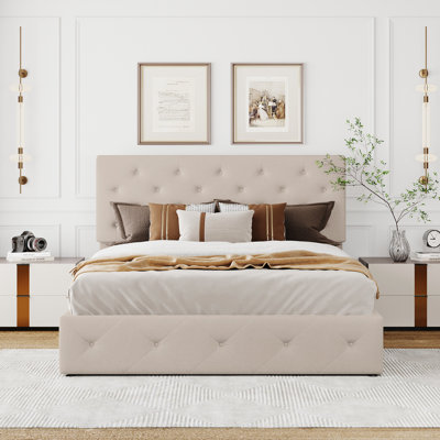 Size Upholstered Platform Bed With A Hydraulic Storage System -