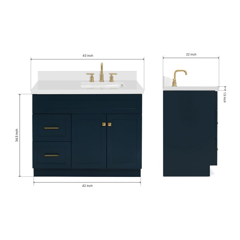 Hamlet 43'' Single Bathroom Vanity with White Quartz Top, Midnight Blue