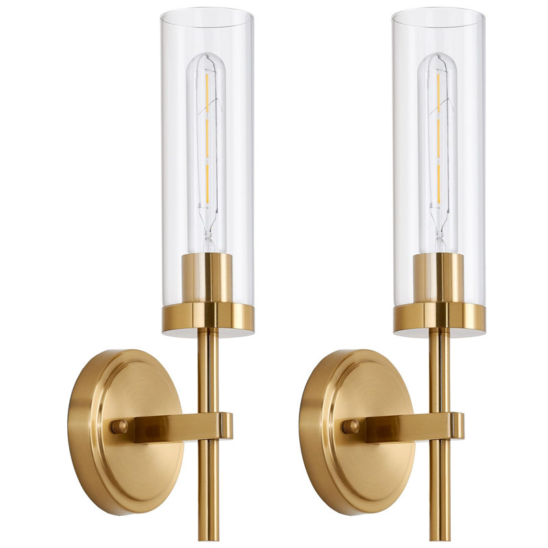 Ensemble de 2 appliques murales dorées câblées, luminaires de salle de bain modernes et luminaires muraux en laiton brossé