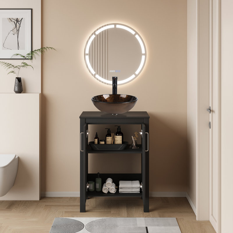 Ensemble de meuble-lavabo simple 24 po Ella-Mai, Rouge foncé, Noir