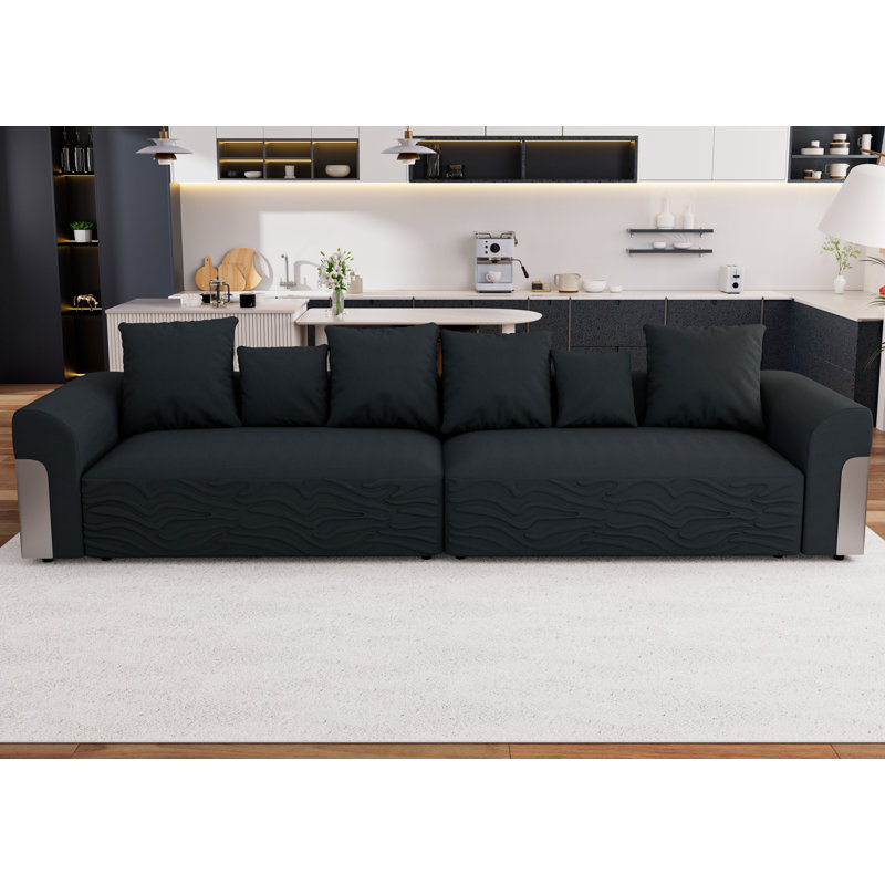 127.4'' Wide Chenille Armed Upholstered Modular Sofa, Black