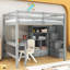Lit mezzanine double en bois avec bureau en L, 4 tiroirs et rangement-1956496872