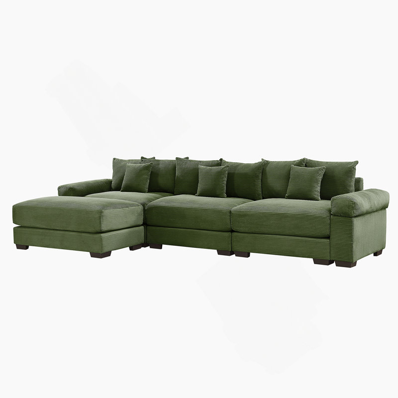 Canapé modulaire en L 130 po surdimensionné en forme de L, tissu velours côtelé doux, avec siège profond et accoudoirs larges Conception ergonomique 9 coussins Assemblage facile, pour le salon, la chambre à coucher, vert