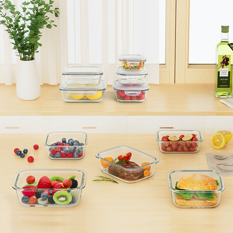 Ensemble de 8 contenants en verre gris pour le rangement des aliments avec des couvercles hermétiques, un verre de préparation pour le repas, sur le pouce, les restes, le congélateur, le réfrigérateur, le micro-ondes, le lave-vaisselle, sans BPA