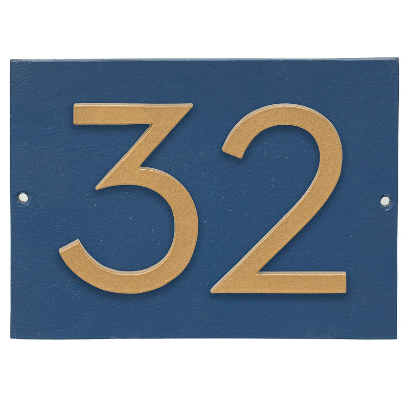 Plaque d’adresse murale sur 1 ligne flottante, Bleu mer, Or, Oui