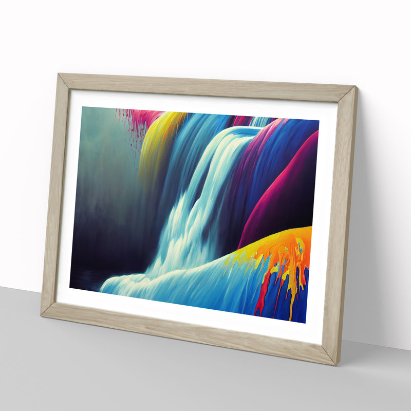 Dripping Waterfall Vol.6 1 Piece Single Picture Frame Painting, 25cm H x 34cm W x 2cm D, Oak