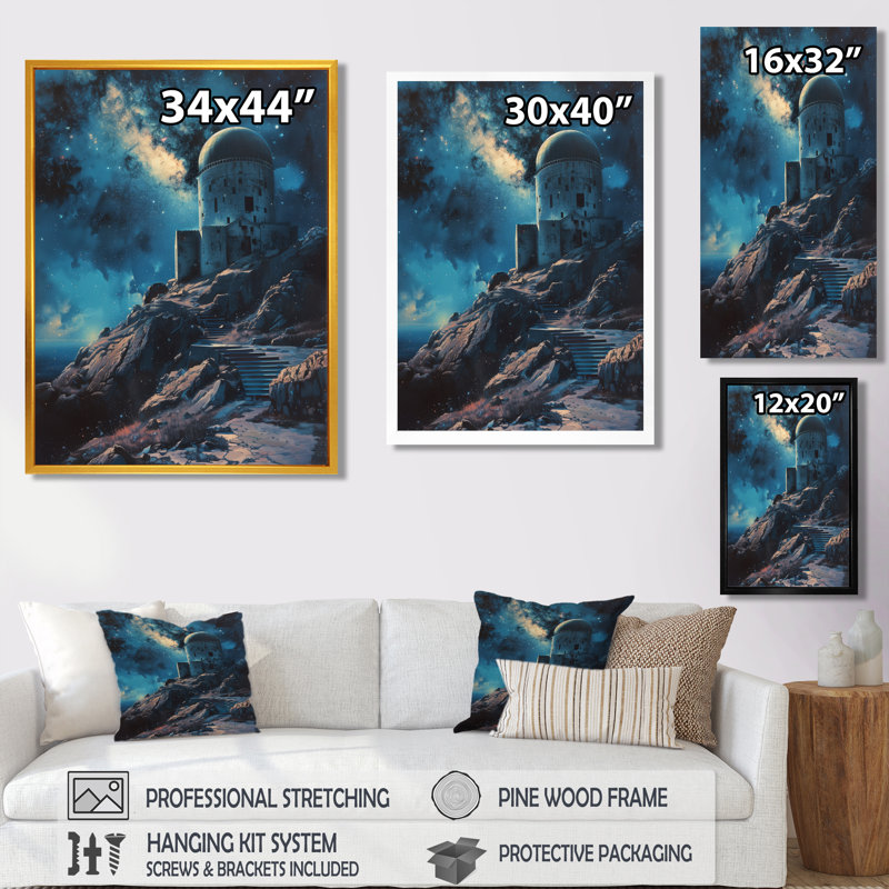 Bleu et blanc - Galactic Space Gaze, H 16 po x l 32 po x P 1 po, Toile encadrée noire simple