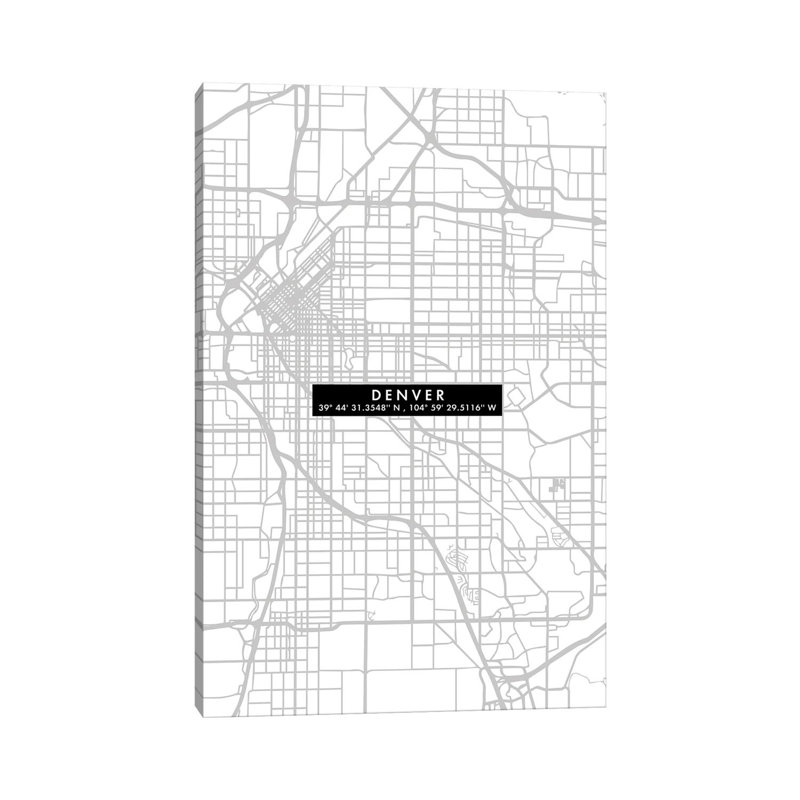 Denver City Map Minimal 1 Piece Wrapped Canvas Wall Art, 45.72cm H x 30.48cm W x 1.91cm D