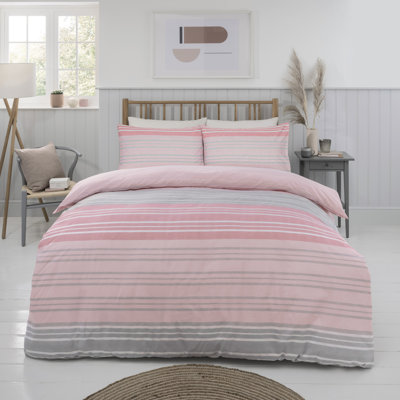 Delmaro Polyester Striped Duvet Cover Set with Pillowcases