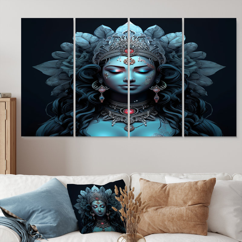 «Blue Shiva Compassion - Hinduism», ensemble d'art mural 4 pièces, H 32 po x l 64 po