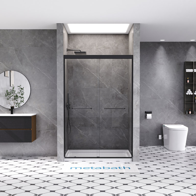 44–48 In. W X 72 In. H Semi-Frameless Double Sliding Shower Door With 1/4 In. (6mm) Clear Tempered Glass And Safety Film