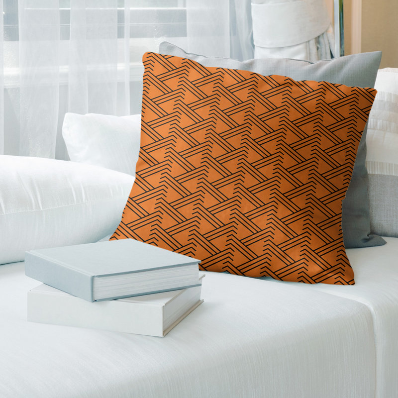 Coussin décoratif 14 po, 18 po x 18 po, Orange foncé / gris anthracite, Géométrique