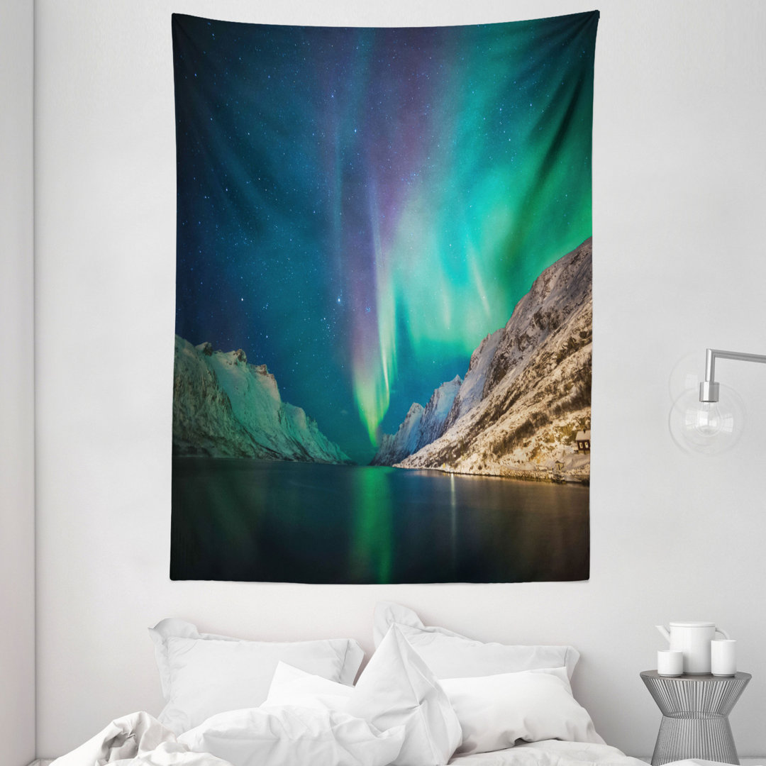 Wandbehang Aurora Borealis über den Rocky Hills Magnetische Pole Solar Space Panorama