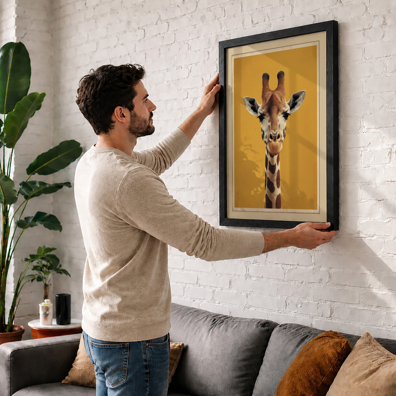 Giraffe Portrait Modern - Framed Print, Walnut, A4 - 29.7 x 21.0 cm