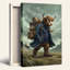 Highland Cow Hiker avec manteau bleu et sac à dos, art mural-132735048