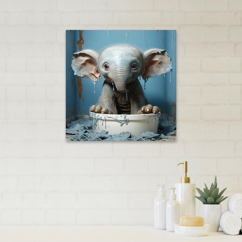 Éléphants «Splash In Bathroom» - art mural de toilette, H 32 po x l 24 po x P 1 po