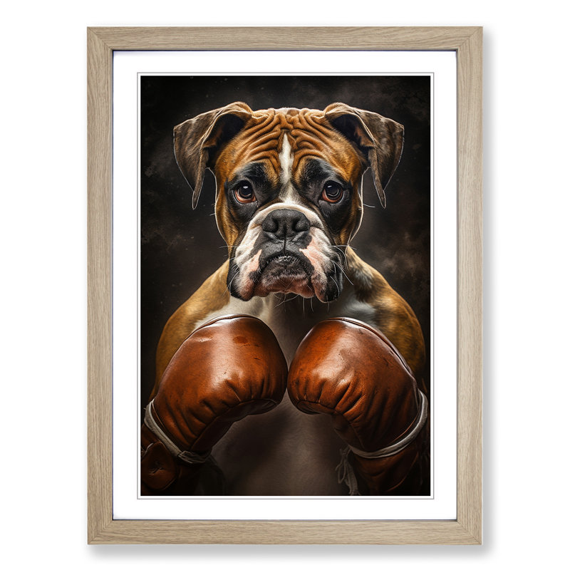Boxer Dog Romanticism Art - Framed Print, 34cm H x 25cm W x 2cm D, Oak Framed
