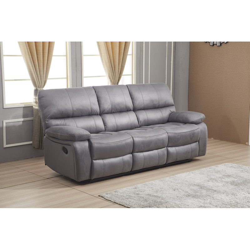 Fleurimon 87'' Upholstered Reclining Sofa, Gray Microfiber