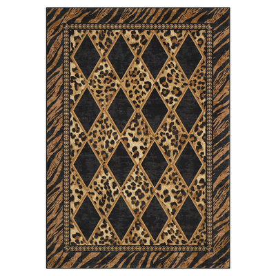 Leopard Rugs for Living Room 8x10 Washable Animal Area Rugs for Bedroom Non Slip Brown/Black