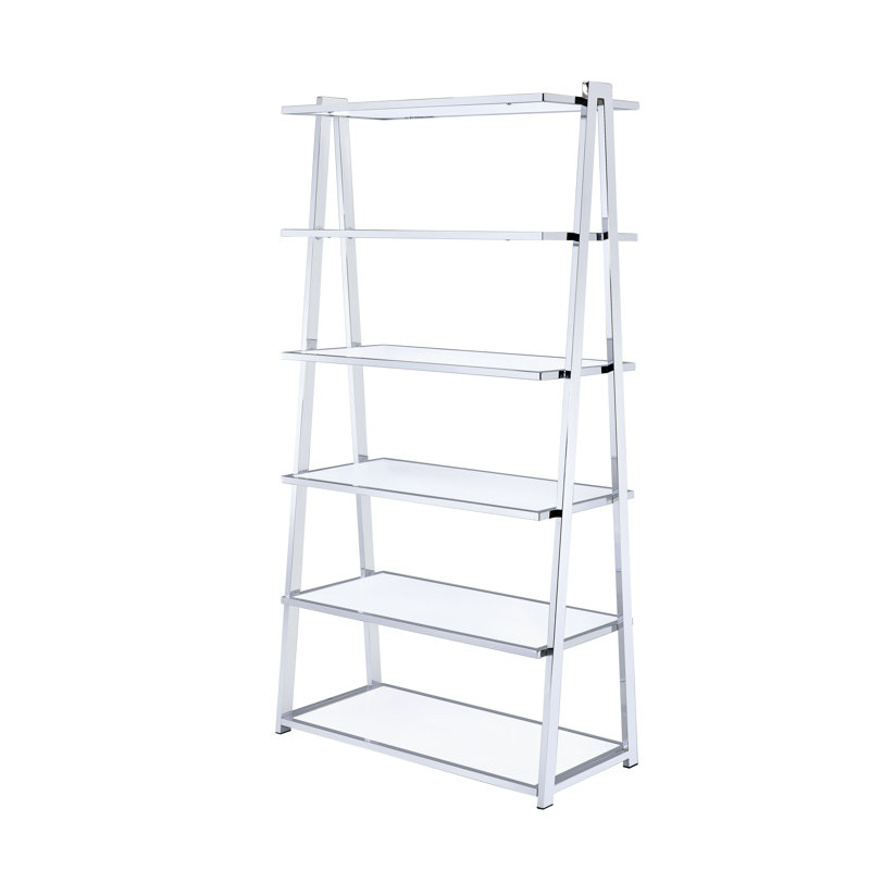 Airlene Ladder Bookcase in Black High Gloss and Chrome, White