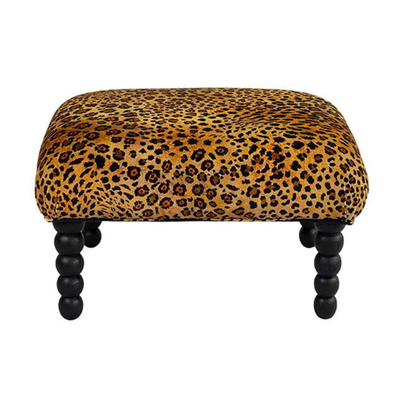 Pod Fabric Ottoman, Safari Spot Gold Velvet, Matte Black