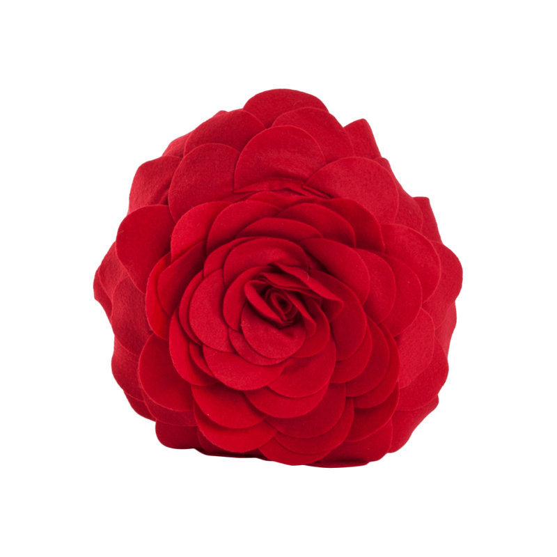 Red Felt Flower Design 13" Square Throw Pillow