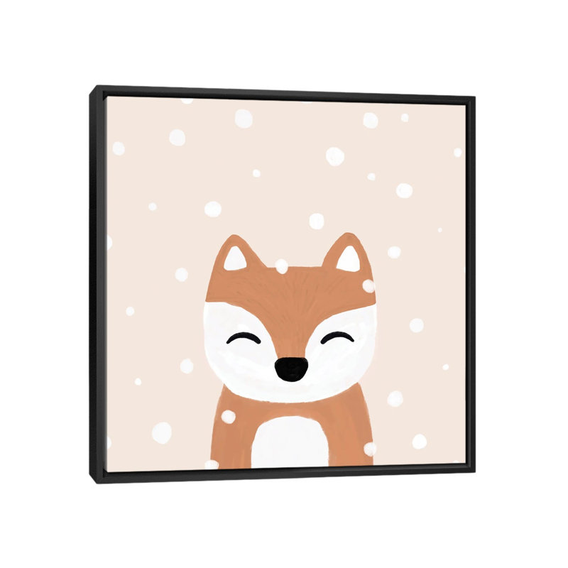 « Snow & Fox » par Orara studio, reproduction d’art, H 18 po x l 18 po x 1,5 po, Toile avec cadre noir, Pas de tapis