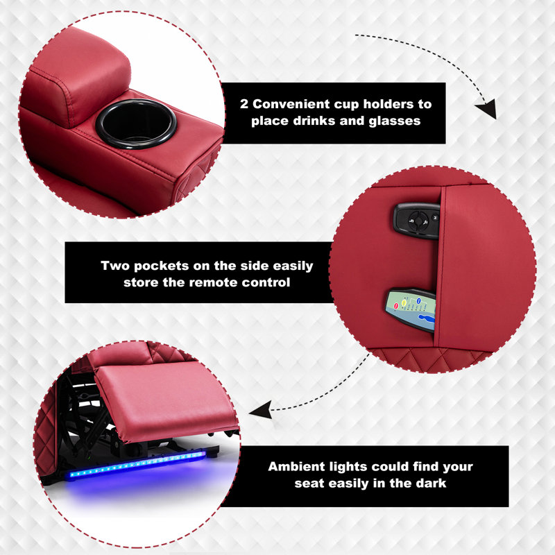 Power Recliner Chair PU Leather Electric Massage Recliner Sofa for Living Room Home Theater Seating with Cup Holders and LED Lighting