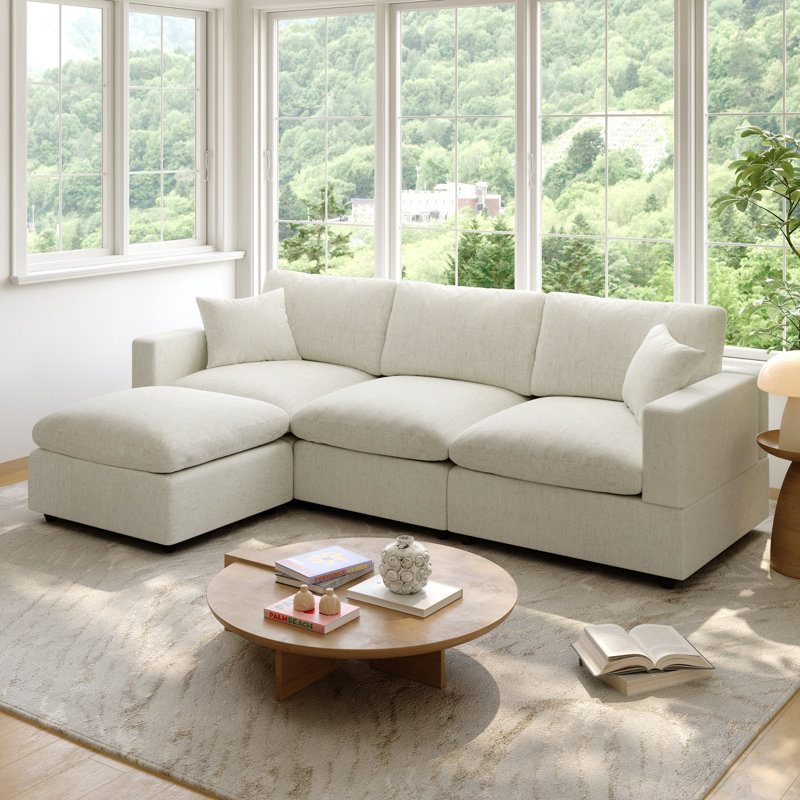 Cloud Couch Modular Sectional Sofa, Deep Seat Convertible Modular Couches For Living Room, Modern Comfy Down Filled Soft Cloud Sectional Sofa With Movable Ottoman