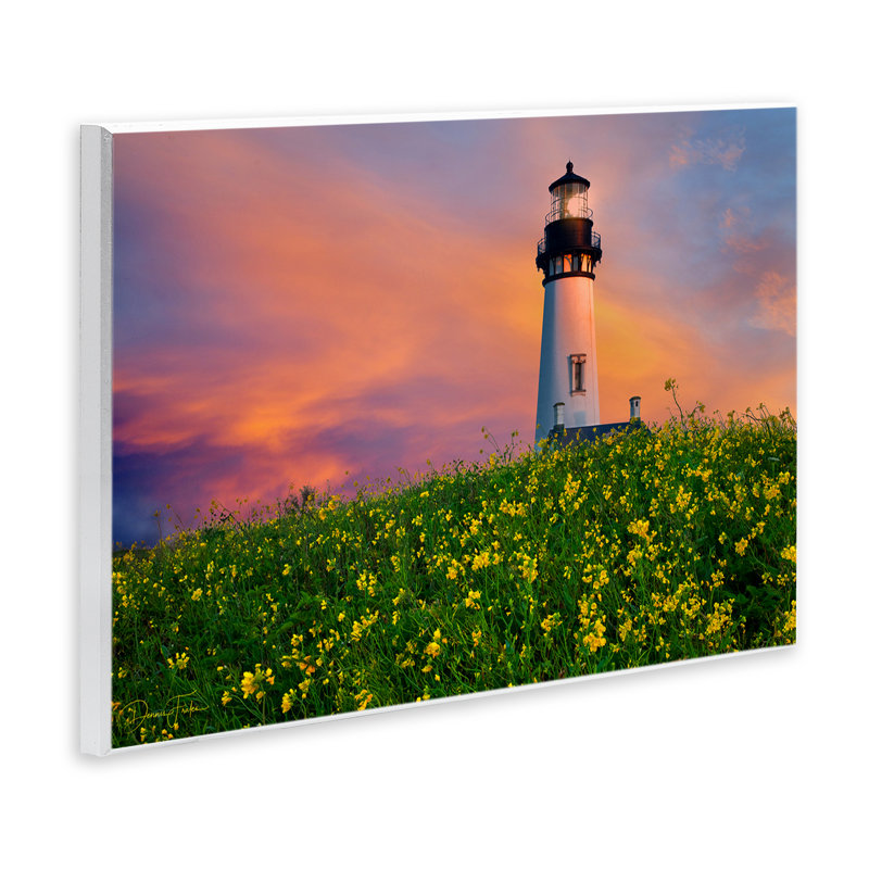 Art mural, phare et prairie florale par Dennis Frates, H 13 po x l 19 po