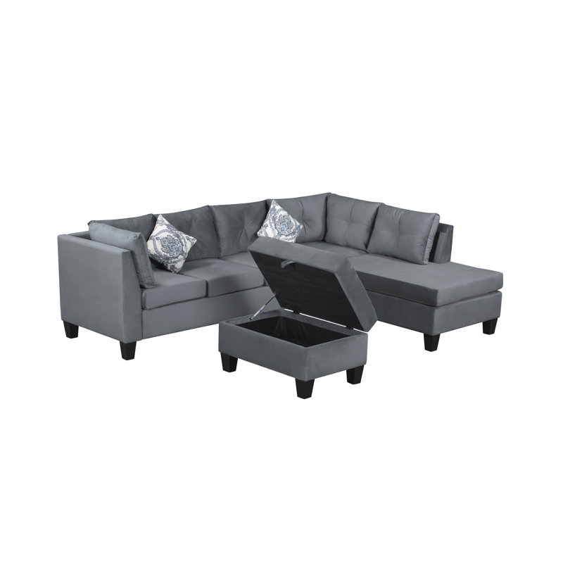 Canapé modulaire rembourré 3 pièces Brogel, Lin gris
