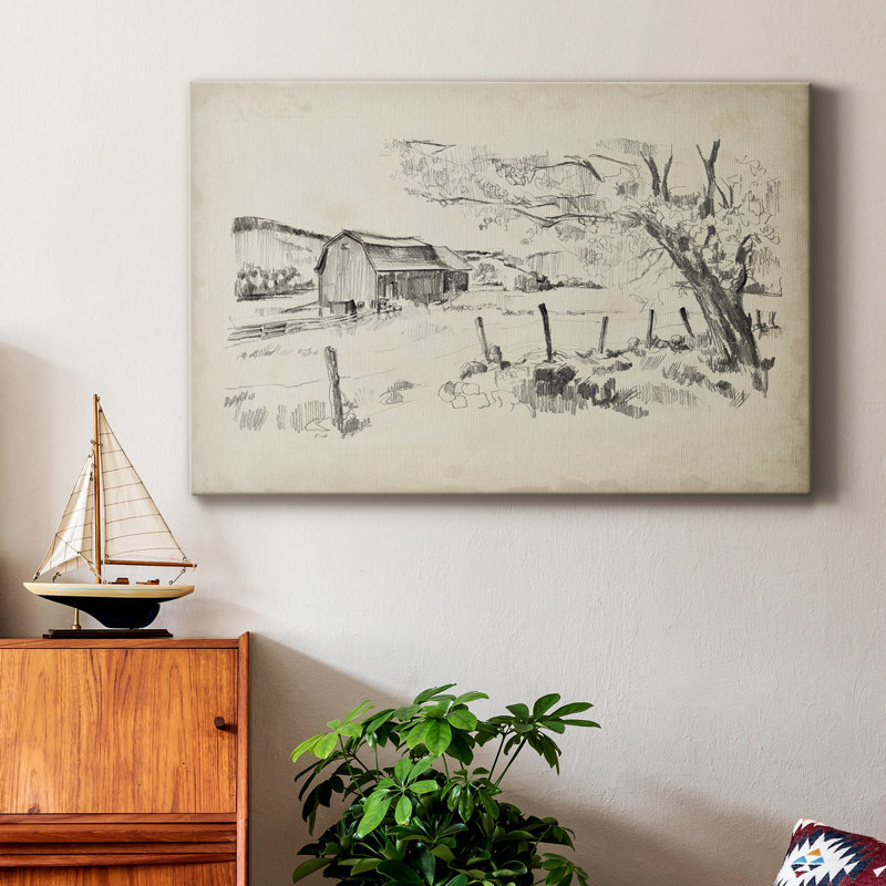 " Sketched Barn View II ", 27" H x 18" W x 1" D