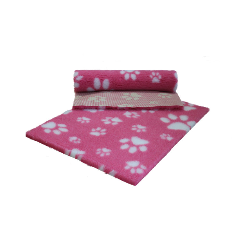Vet Fleece Bedding | Non-Slip Multi-Paws Vet Bed O Animal Print Fleece Pet Bed, Pink/White, 3cm H x 91cm W x 91cm D