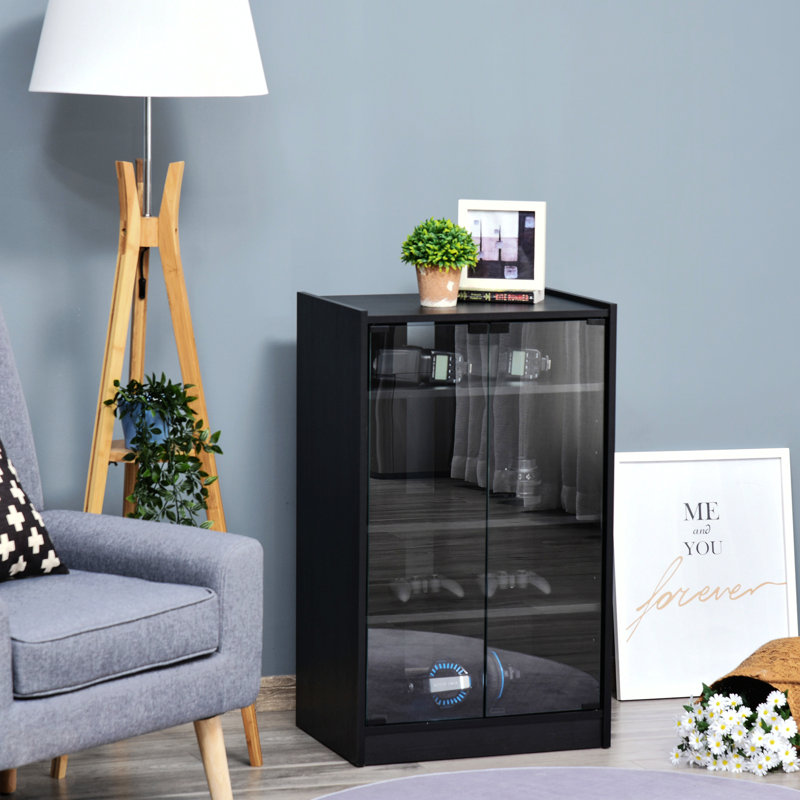5-Tier Media Stand Cabinet with 3-Level Adjustable Shelves, Tempered Glass Doors and Cable Management, Media Stand
