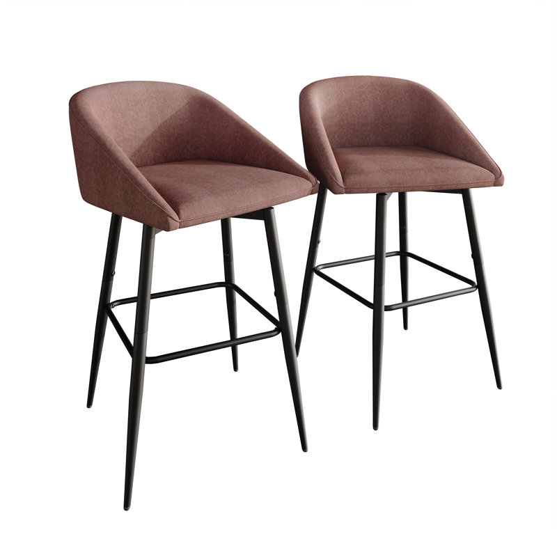 BLACK METAL SWIVEL COUNTER CHAIR IN PINK CHENILLE, Pink