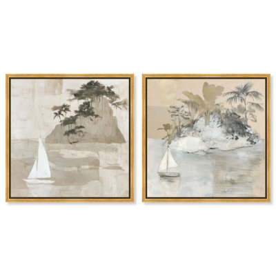 Ensemble de décoration murale bohème Hushed Tide par Art Remedy, cadre doré, 40 x 40
