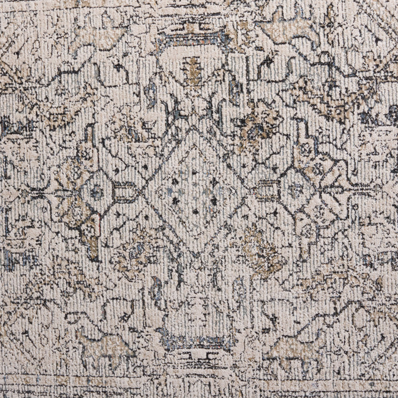 Ivory and Navy Hand-Knotted Wool 4' x 6' Rug