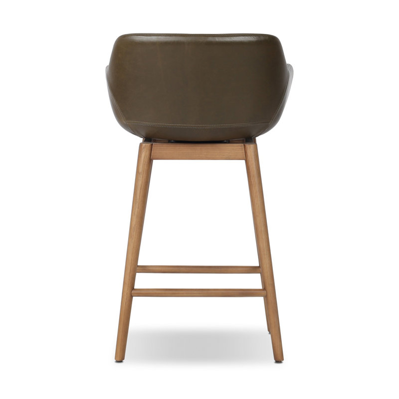 Hannah Swivel Stool, Counter Stool (26.5" Seat Height), Dulane Moss/Genuine Leather, Amber Ash