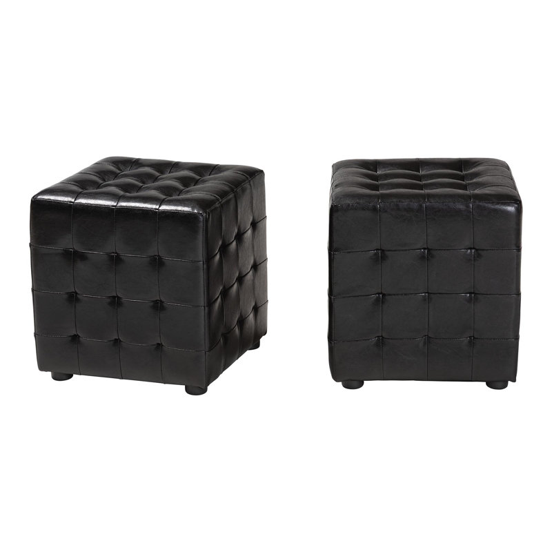 Repose-pieds carré en similicuir Richardson noir, H 14,5 po x l 14,1 po x P 14,1 po, Similicuir noir