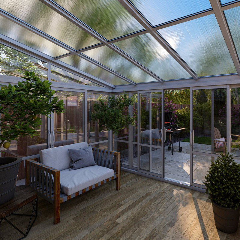 12' Wide Real Glass Sunroom Greenhouse Patio Addition – Tempered Glass & Aluminum Frame, White