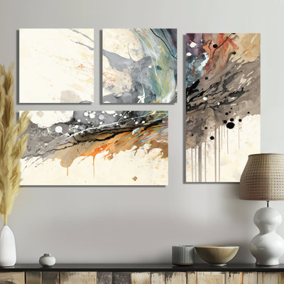 «Jazz Rhythms In Shades Of Grey III», art mural abstrait à l'encre liquide 4 pièces