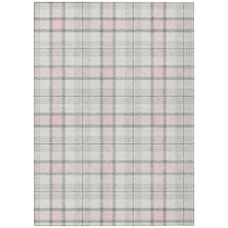 Tapis d'intérieur lavable à carreaux rose 10 pi x 14 pi