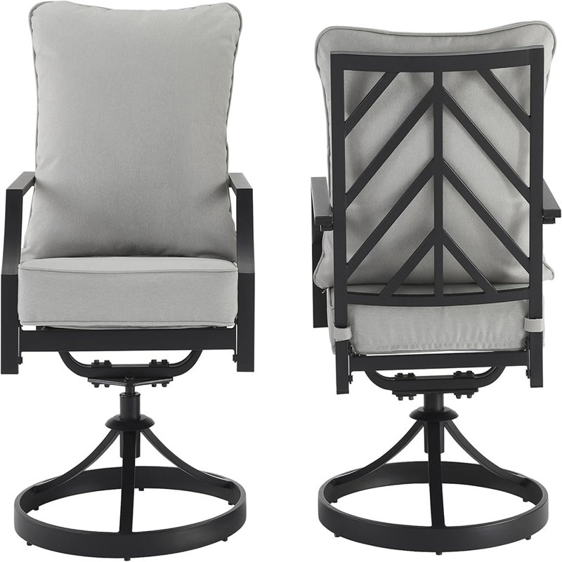 Ensemble de chaises d'extérieur pivotantes 2 pièces Otto, chaises de patio pour terrasse, cour arrière, noir mat avec coussins gris