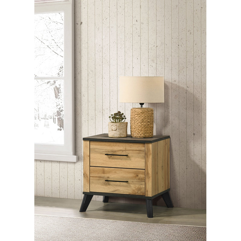 Table de chevet 2 tiroirs Kaywood Pin naturel