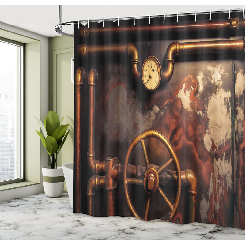 Industrial Dark Orange Umber Fabric Shower Curtain with Hooks