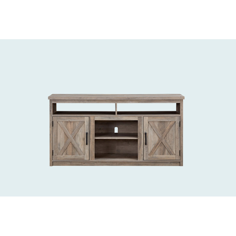 Farmhouse Barn Door TV Media Stand Modern Entertainment Console For TV Up To 65" With Open And Closed Storage Space