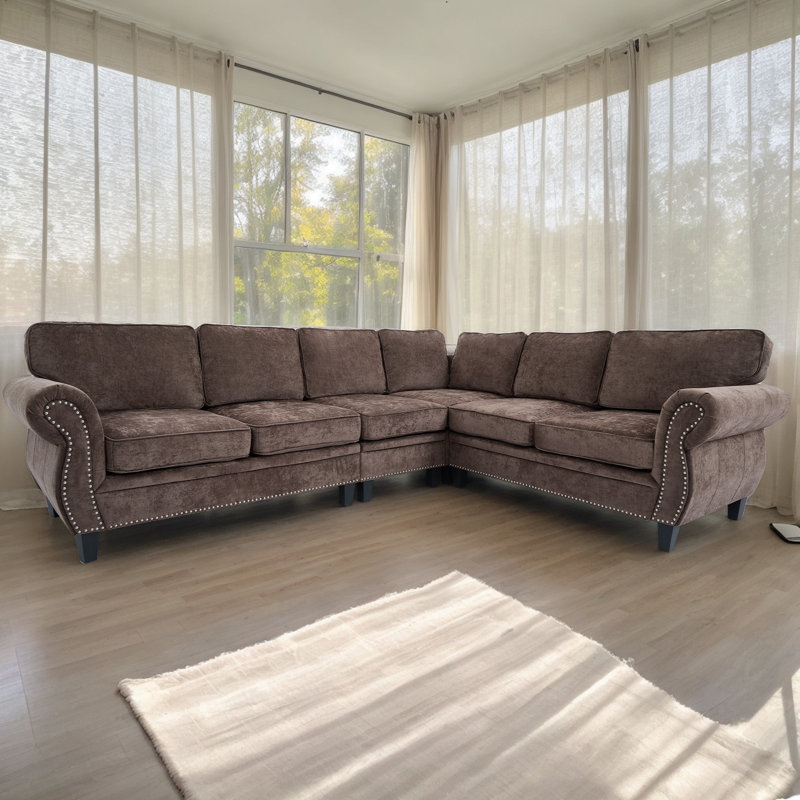 Canapé modulaire d'angle en L, Chenille chocolat