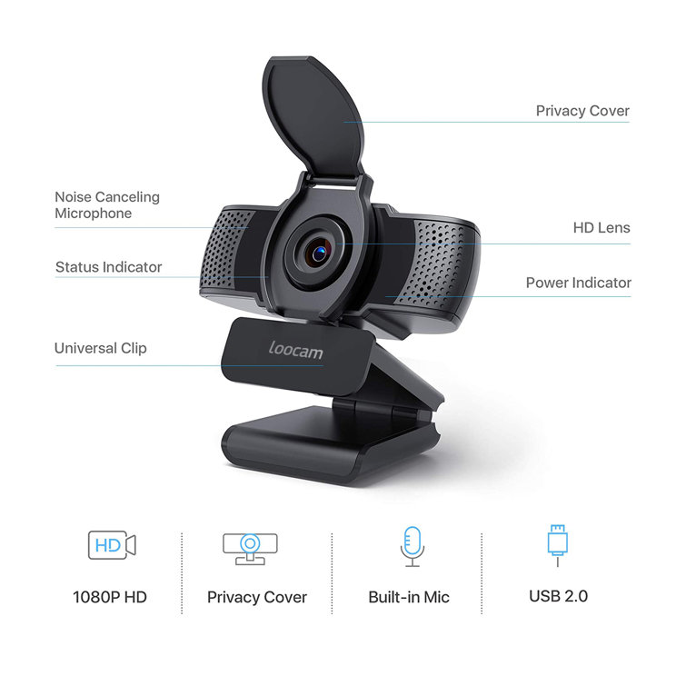 LOOCAM 1080P HD Webcam With Microphone, 360-Degree, Computer Web Camera  With USB Plug And Play