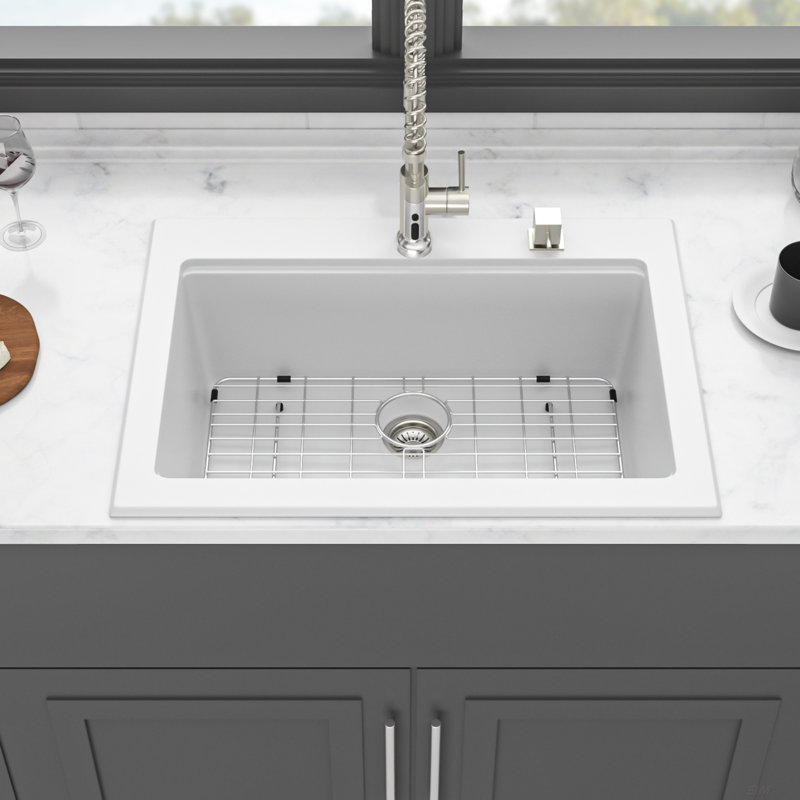 Quartz Kitchen Sink - White granite composite Workstation Drop-in kitchen sink 30"x22"x10"
