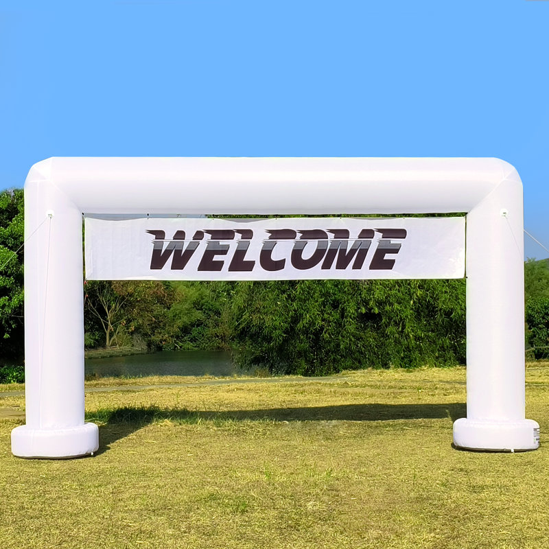 Arche gonflable Wellcomer de 20 pi avec ventilateur intégré, arche carrée recommandée pour les courses, les marathons, les fêtes et les fêtes - Blanc 